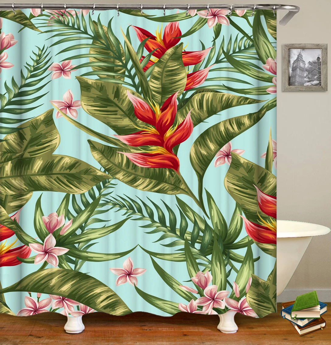 Tropical Jungle Forest Shower Curtain Green Palms Leaves Colorful Flowers  Bathroom Curtain Set With Hooks Waterproof Fabric - Shower Curtains -  AliExpress