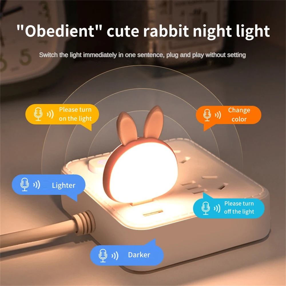 

Desk Lamp Creative Gift Three-gear Home Office Dual-use Smart Voice Home Accessories Luminous Cute Eye Protection Bunny Led New