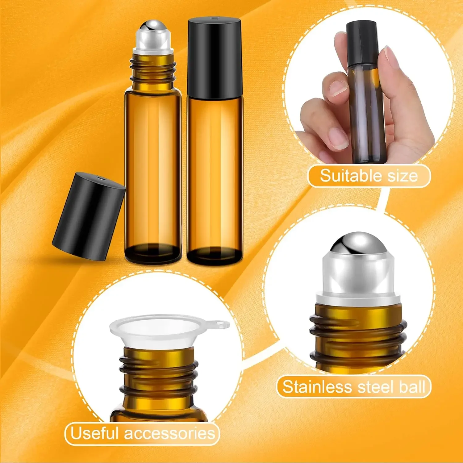 5PC Amber Roller Ball Essential Glass Oil Bottle Empty Perfume Roller Ball Refillable Liquid Container 1/2/3/5/10ML Makeup Tools 2