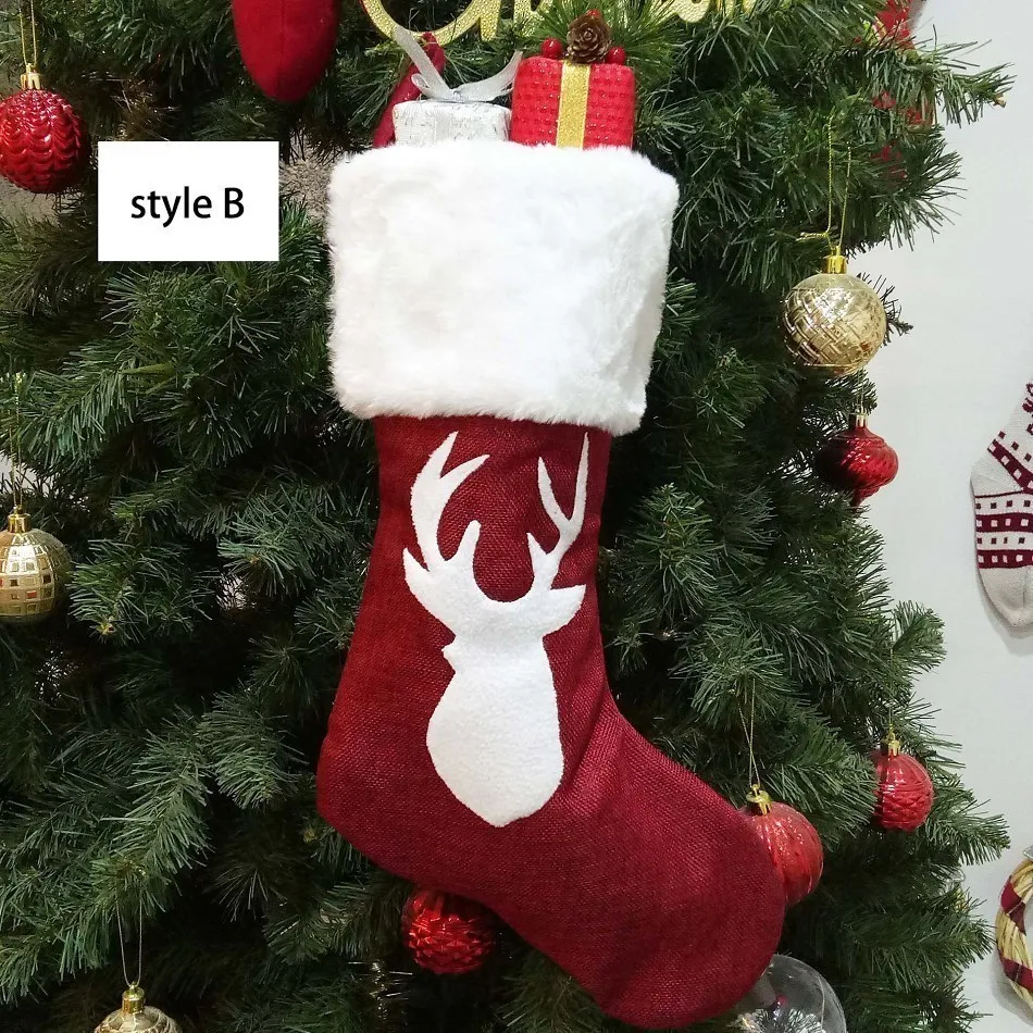 Christmas Stockings Socks Gifts Candy Bag Elk Xmas Tree Deer Printing Pocket Hanging Ornament for christmas stockings