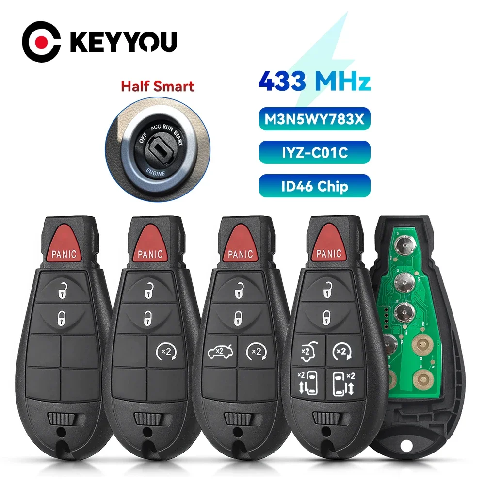 Remote Car Key For Dodge Grand Caravan Journey 2008 2009 2010 2011 2012 2013 2014 M3N5WY783X 433Mhz ID46 Chip 5 Button
