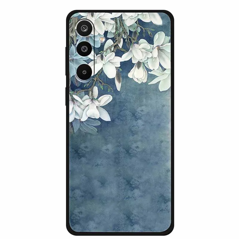 Floral Printed Silicone Phone Case - Black TPU Cover