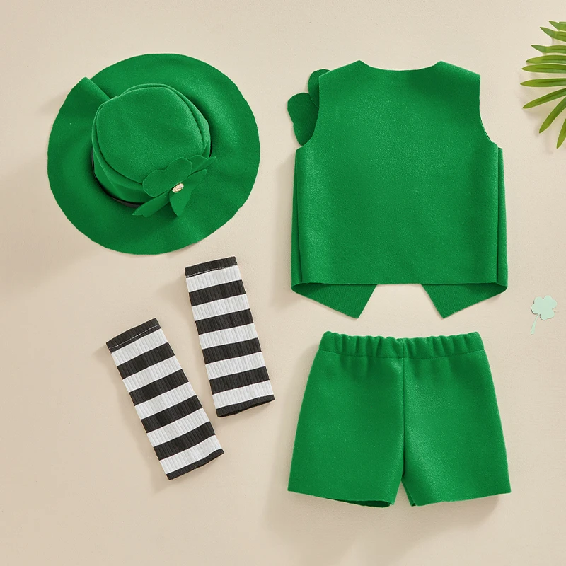 Saint Patricks Day Newborn Outfit Baby Patrick Costume Girl Boy Green Leprechaun Pant Set 4Pcs Clothes With Hat