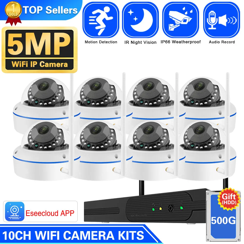 10CH5MPWiFiSecurityCameraSystemAudioRecord5MPNVRKitCCTV