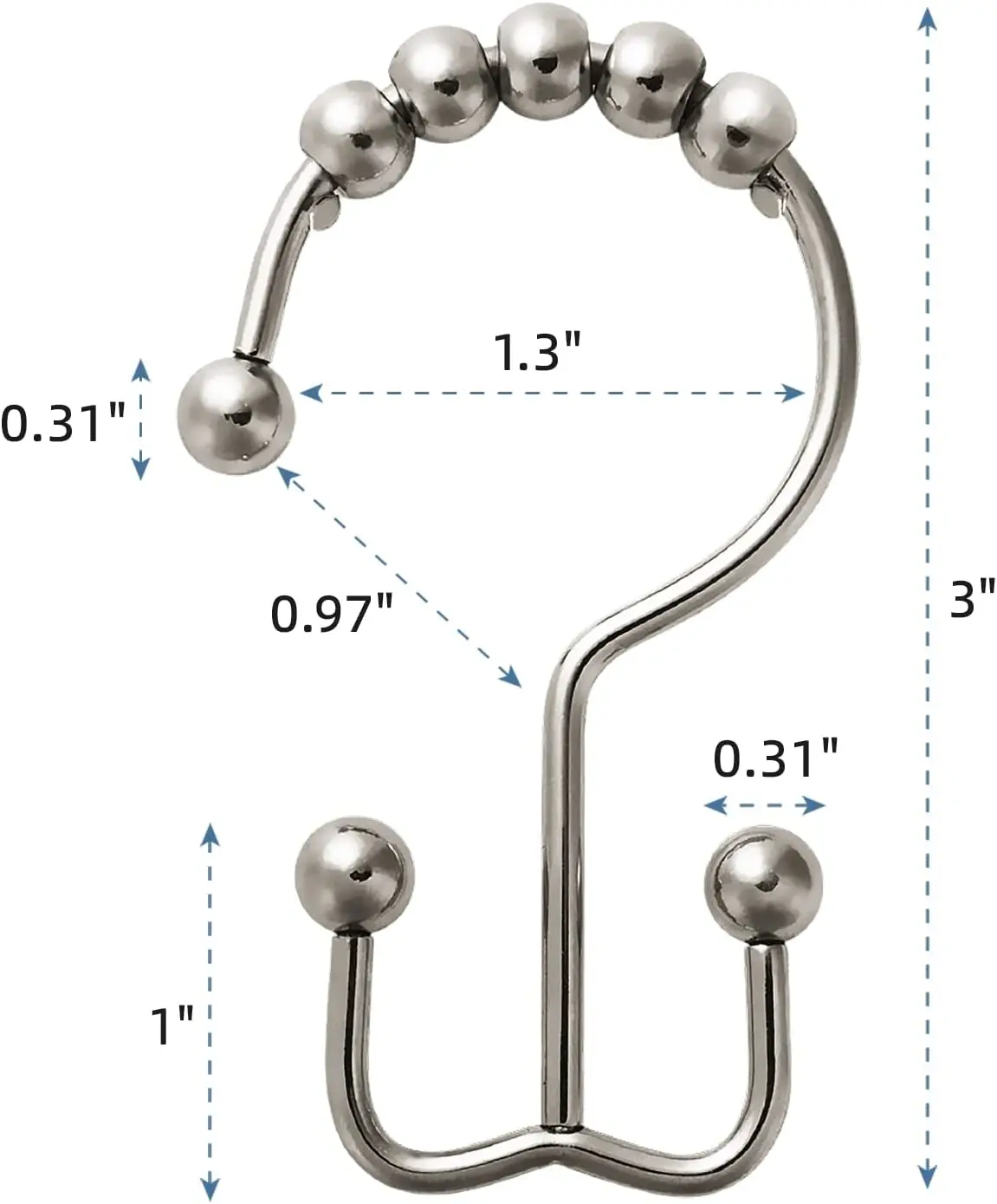 Shower Curtain Hooks Shower Curtain Rings Roller Polished Satin Nickel Ball Rustproof 12 pcs curtain hooks,shower curtain hooks