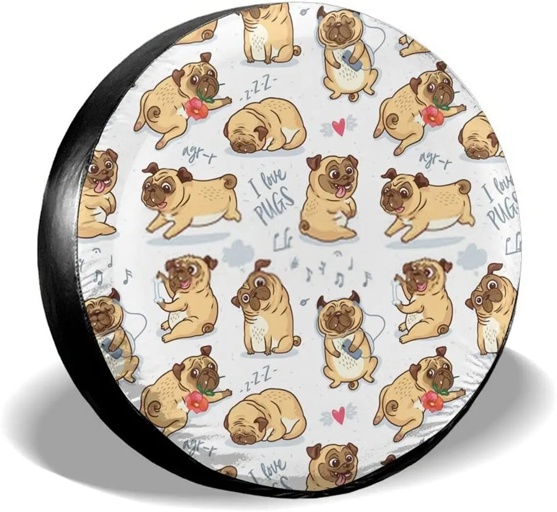 

Fall Decor Cute Funny Pug Pupies Spare Tire Covers Cute Car Accessories for Women Rv Tire Covers for Trailers SUV Truck and
