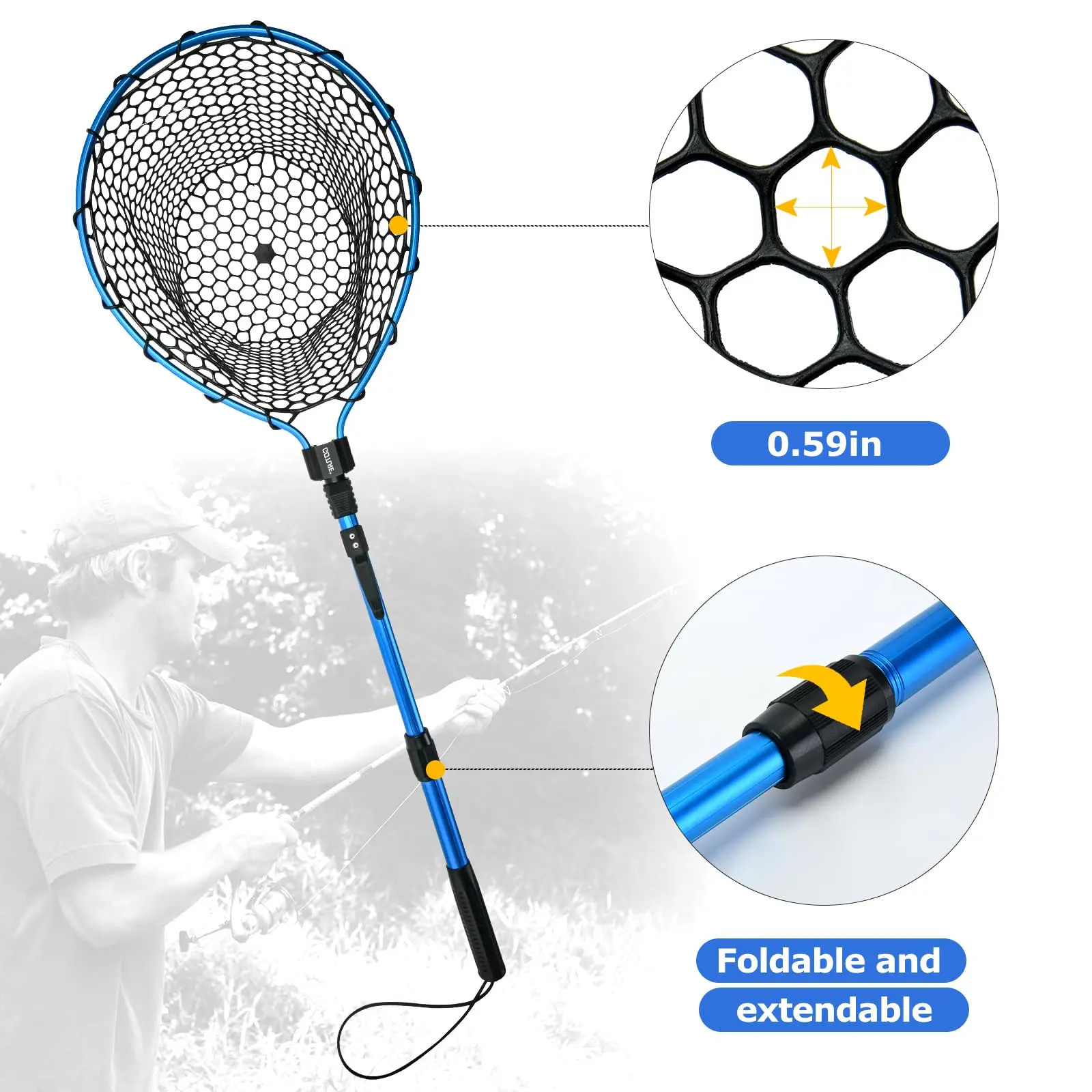 Goture Fly Fishing Landing Net Catch and Release Trout Net Aluminum Alloy  Frame Extendable Blue Fly Fishing Net