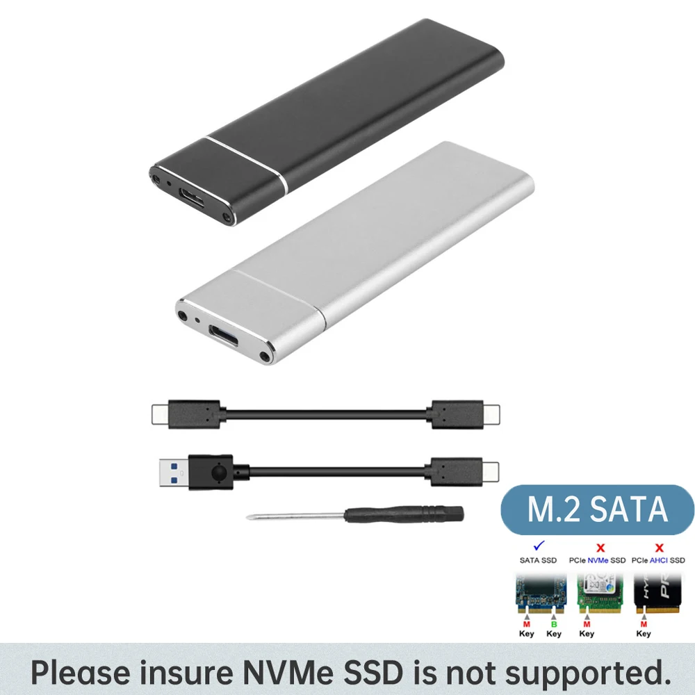 USB3.1 M2 SATA NGFF SSD Enclosure M.2 to USB Hard Disk Drive Case Type C 3.1 to (B+M key)/B key 2242/2260/2280 M2 SATA