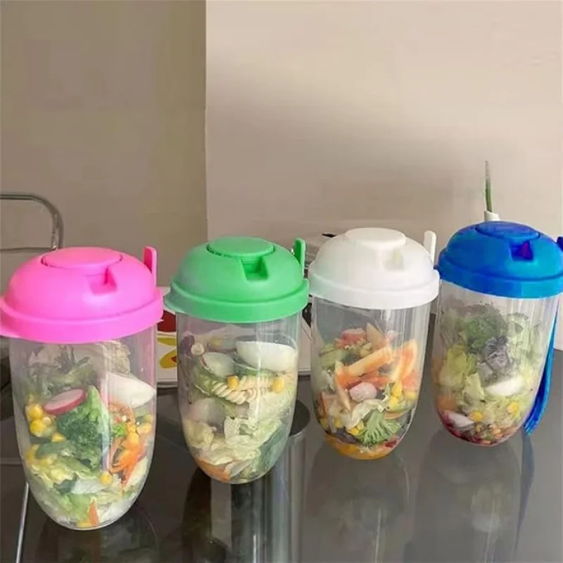 Salad Cup Fresh Salad Shaker Container with Lid and Fork for Lunch Dressing Shaker for Portable Breakfast Meal Vegeta 1pc storage container kitchen gadgets salad shaker