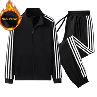 2023 New Fleece-Lined Couple Suit Three-Piece Fashionable Korean Style Casual Sports Slims Set For Men 2