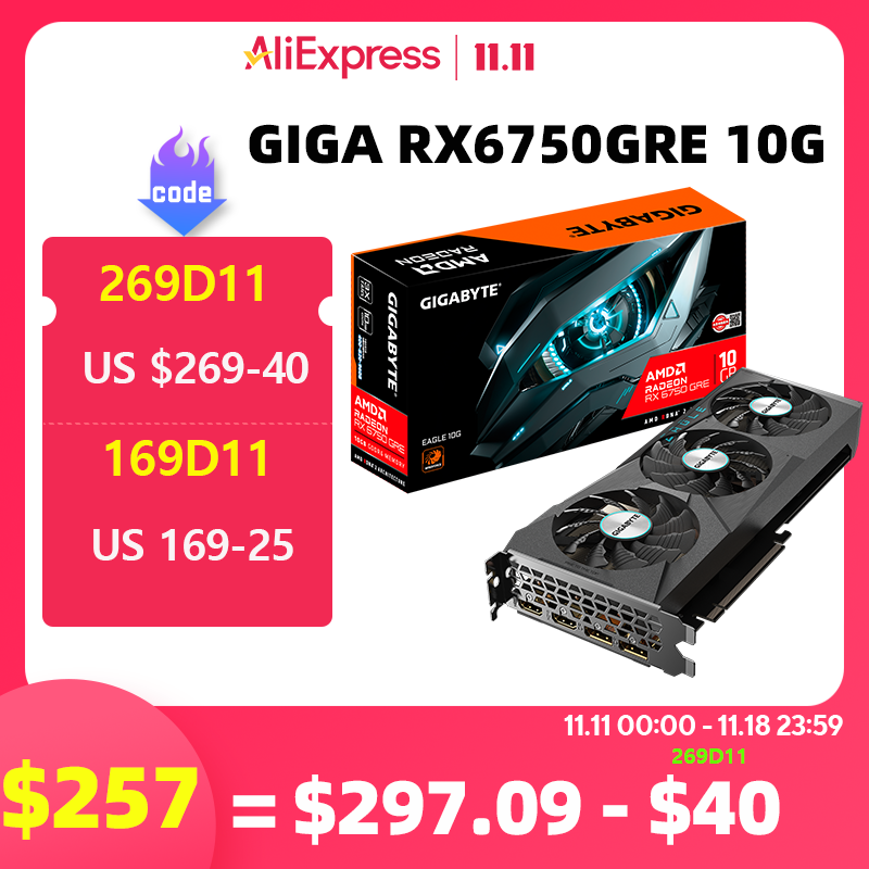 New GIGABYTE-AMD RX6750GRE EAGLE 10G Three fan graphics card  Placa de vÃ­deo GDDR6  256 bits  PCIe 4.0