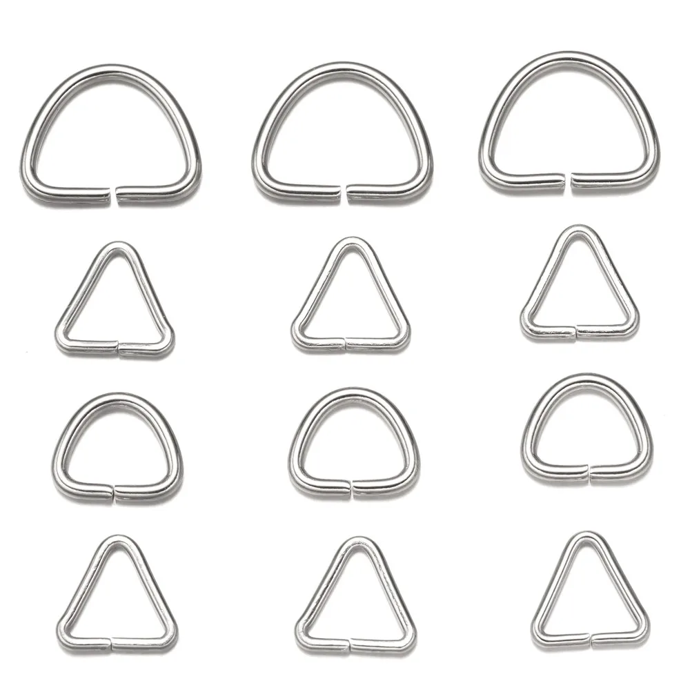 100 Stück/Los Edelstahl Dreieck D-Form Offener Sprungring, Spaltringe, Verbinder, Haken für DIY Schmuckherstellung, Zubehör, Bastelarbeiten