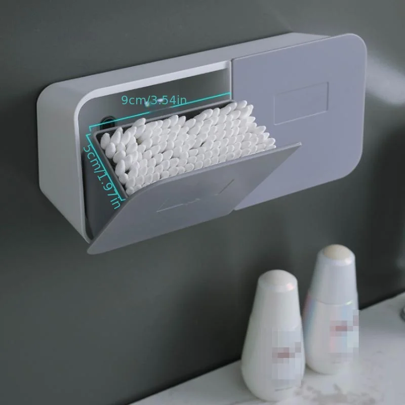 Wall-Mounted Bathroom Organizer With Flip Lid - Dustproof, No-Drill Cotton Swab Storage Box For Home Essentials 6