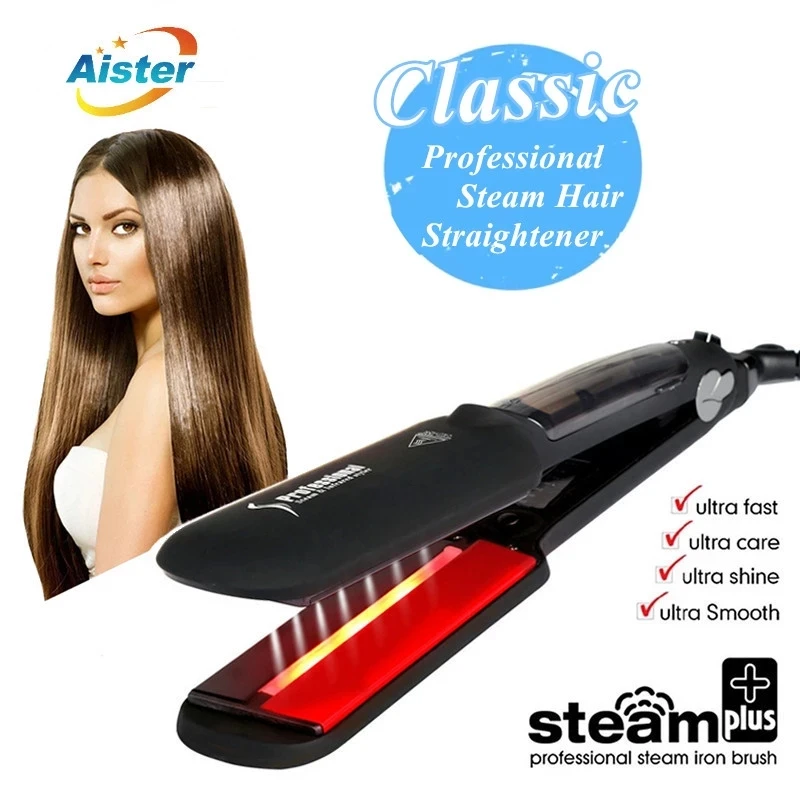 Ceramic 3d Plate Vapor Spray Flat Iron Infrared Professional Steam Hair  Straightener All Type Salon Steamer Straighten Styles - Hair Straightener -  AliExpress