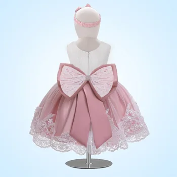 Vestito per Bambina, Abito Estivo da Principessa in Pizzo Bicolore per Neonata di un Anno