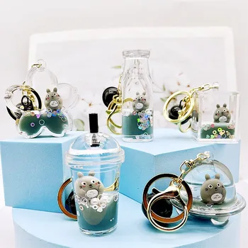 크리에이티브 오일 고양이 드리프트 병 키체인, 동물 크리에이티브 액체 펜던트, 커플 가방, 패션 액세서리