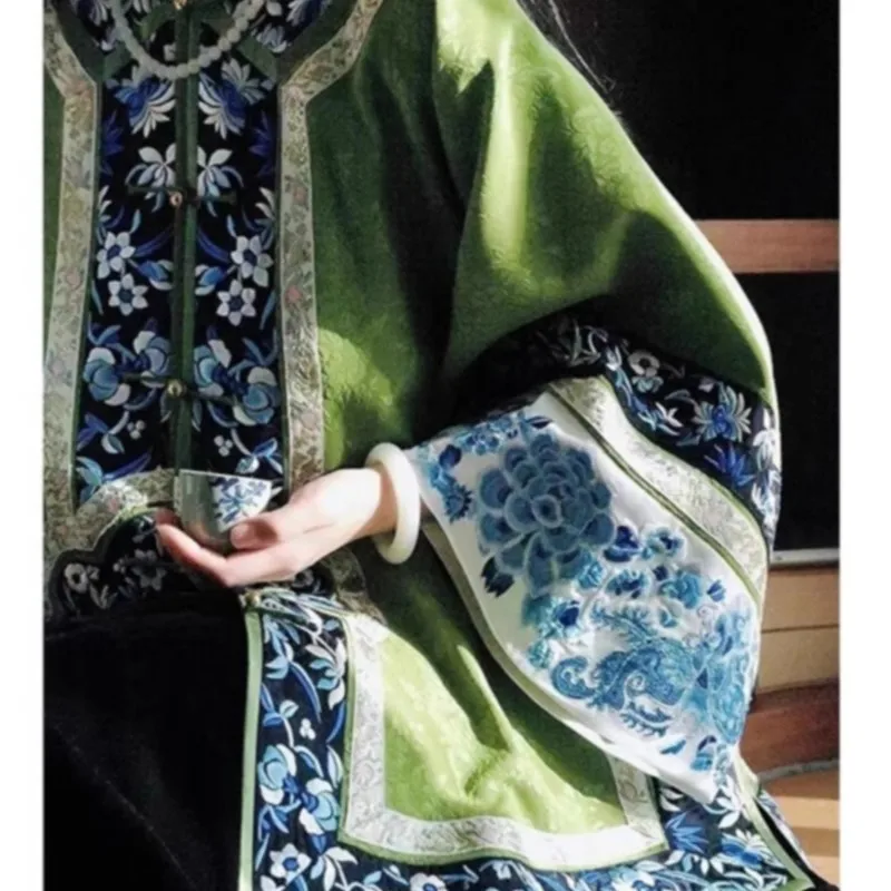 Song Dynasty Brocade New Chinese Style Green Coat Women's Retro Design Improved Hanfu Knot Button Top