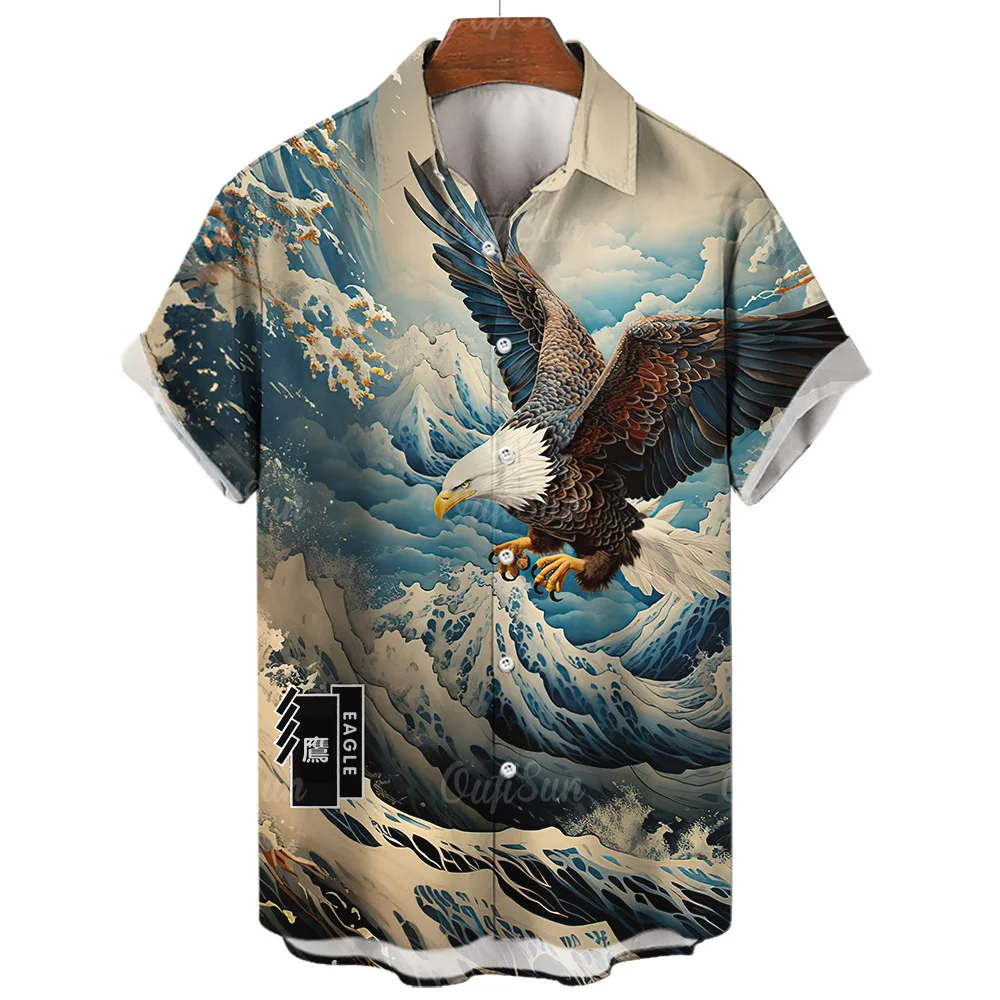 

Summer High Quality Mens Hawaiian Shirt 3d Animal Eagle Printed Short Lapel Sleeve Big Size Hawaii Men Beach Floral Shirts Tops