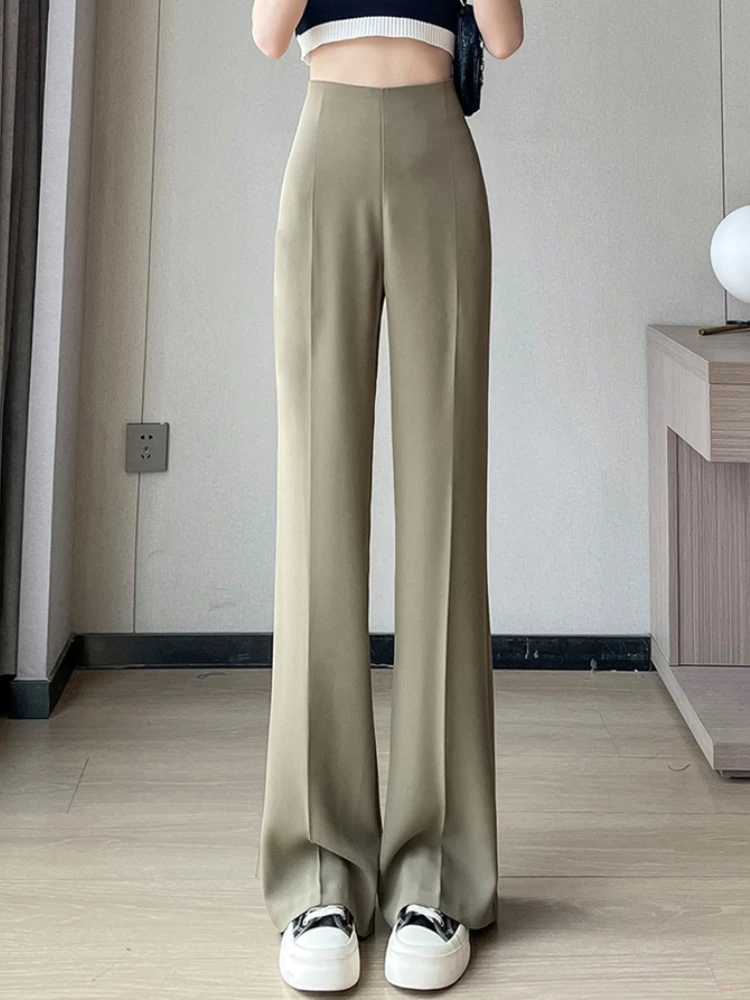 

Women Pants New Spring Summer Ice Silk Wide Leg Pantalons High Waist Casual Female Slim Loose Straight Black White Trousers