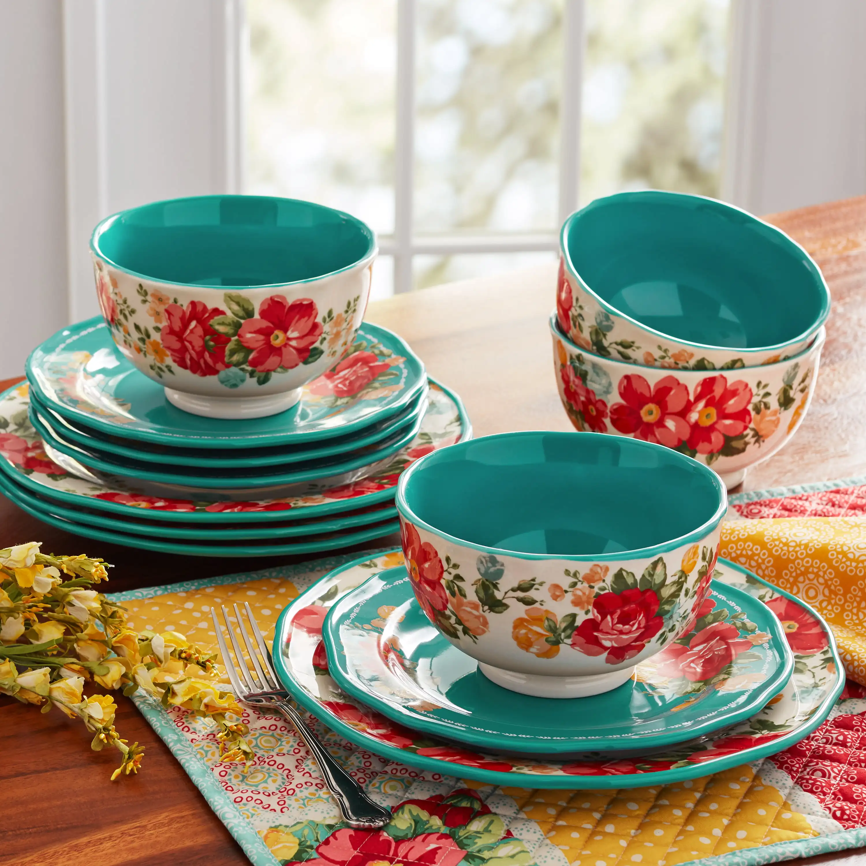 The Pioneer Woman Rustic Floral Silicone, 25-Piece Gadget Set, Teal