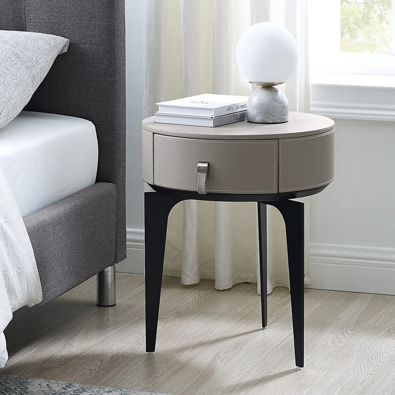 

grey leather nightstand mini small modern luxury round bedside table