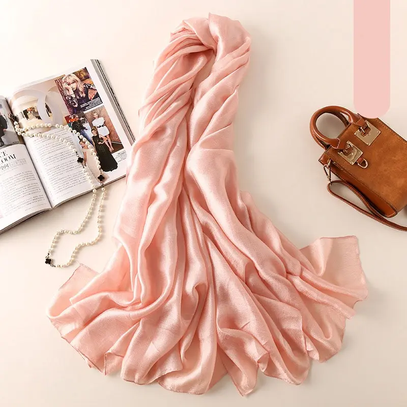 S63b6f6d3ef634c1f98ebe2b7c9ea412c7 Solid Colors Neckerchief Hijab Scarf For Women Silk Satin Headband Hair Scarves Female Square Shawls Head Scarfs Mallzona