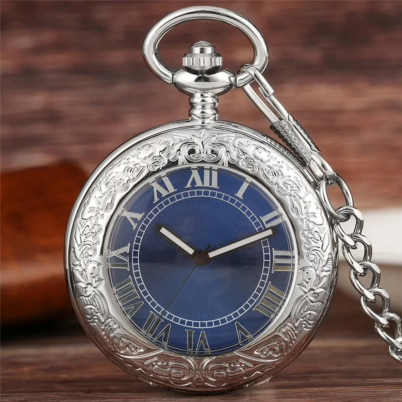 Antique Silver Unisex Pocket Watch Automatic Mechanical Watches for Men Women Roman Number Dial Pendant Clock Luminous Hands retro pocket watch carving roman numerals hollow automatic mechanical watches for men women pendant chain collectable clock