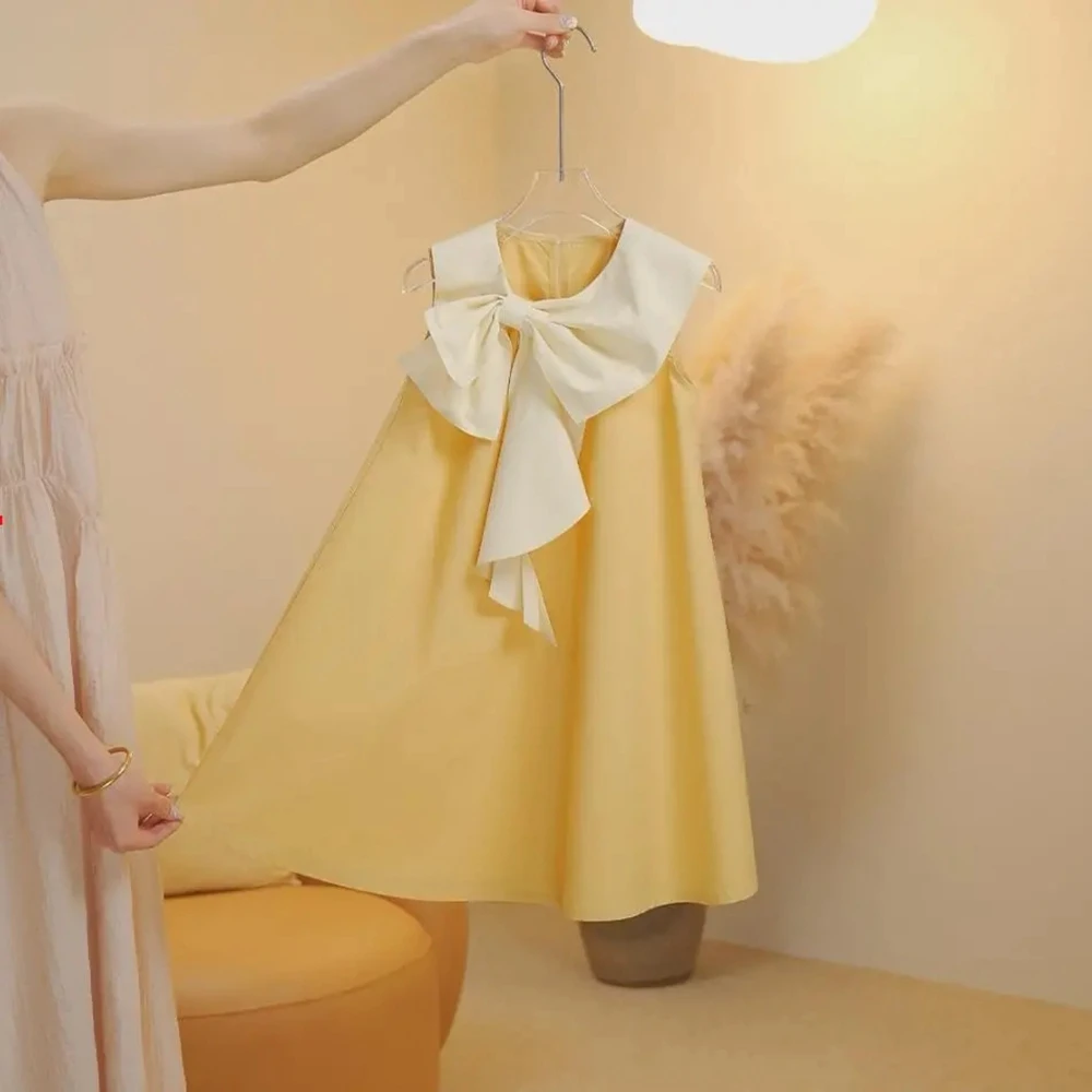 

4-15 Years Kids Summer Dresses for Girls Sleeveless Casual Loose Dress with Bow Toddler Teen Girl Tank Dress Children Clothing 9