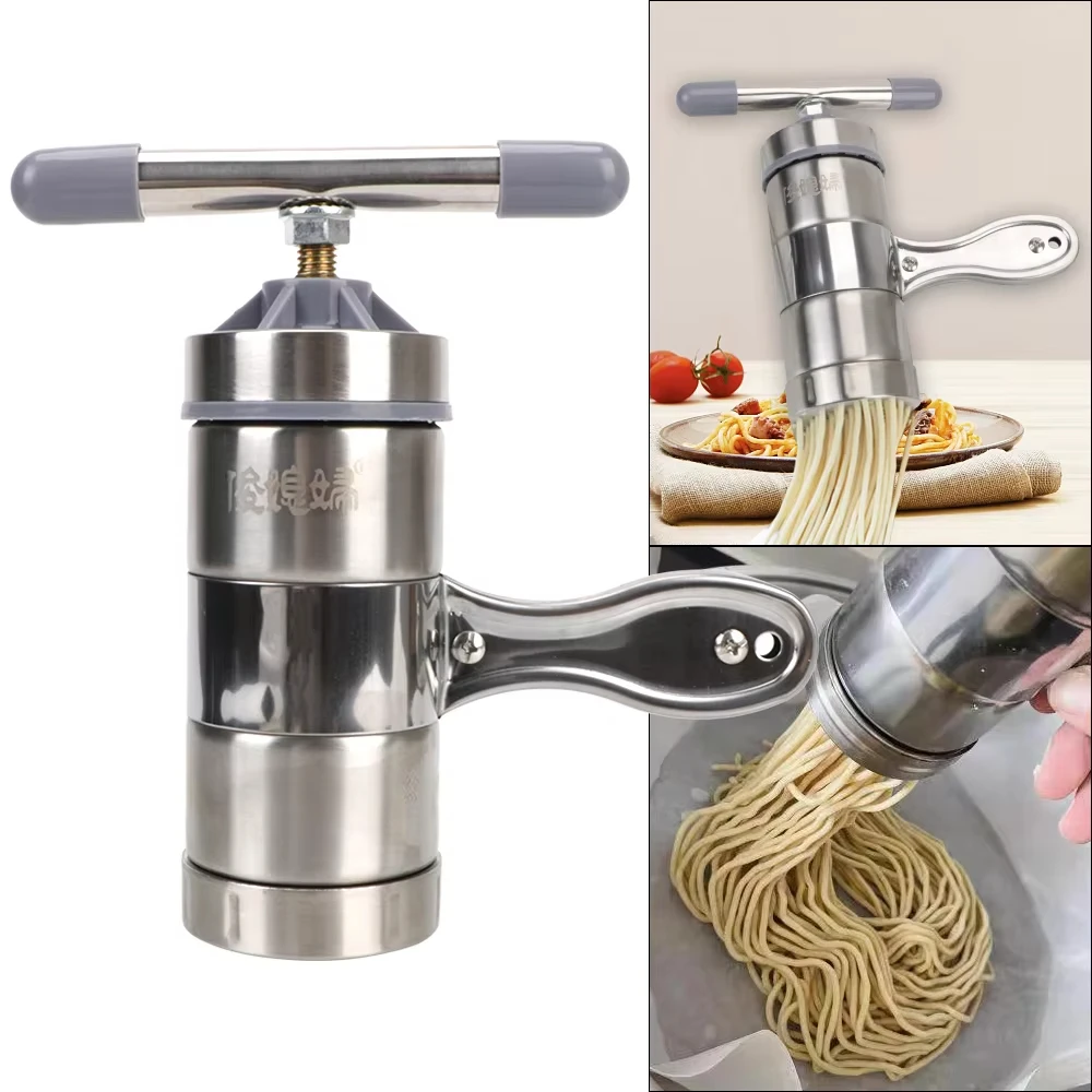 Stainless Steel Manual Noodles Maker Portable Pasta Maker Noodle Making Press Machine Spaghetti Making Tools with 2/5 Noodle
