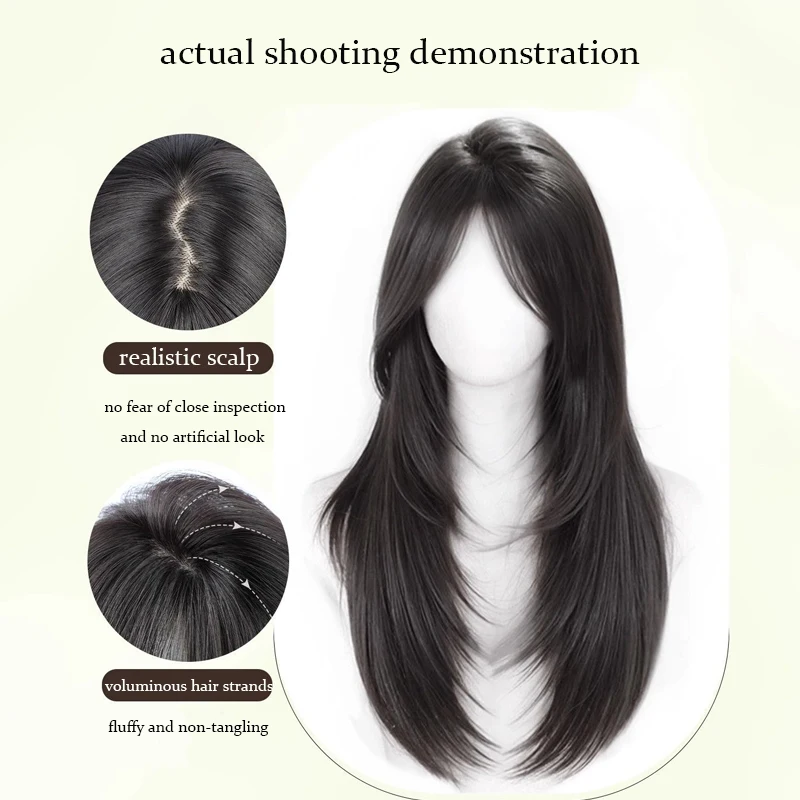 LUPU 24inch Wigs Hair Black Wig Synthehtic Black Long Straight Hair with Layers Natural Fake Women Hairpiece for Daily Use