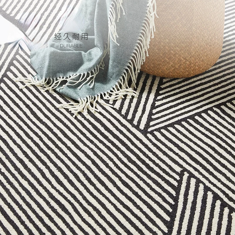 Special-Shaped Thick Plush Mat, Irregular Carpet, Black and White Line Rug, Bedroom Cloakroom, Dresser, Art Design 4