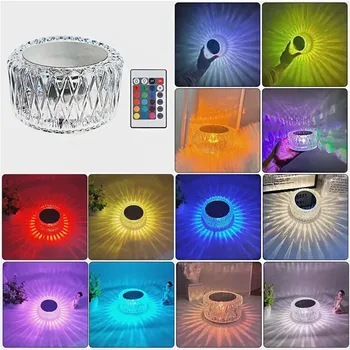 크리스탈 LED 테이블 램프 침실용 USB 충전 침대 옆 램프, 터치 컨트롤 프로젝션, 창의적인 로맨틱 분위기 램프