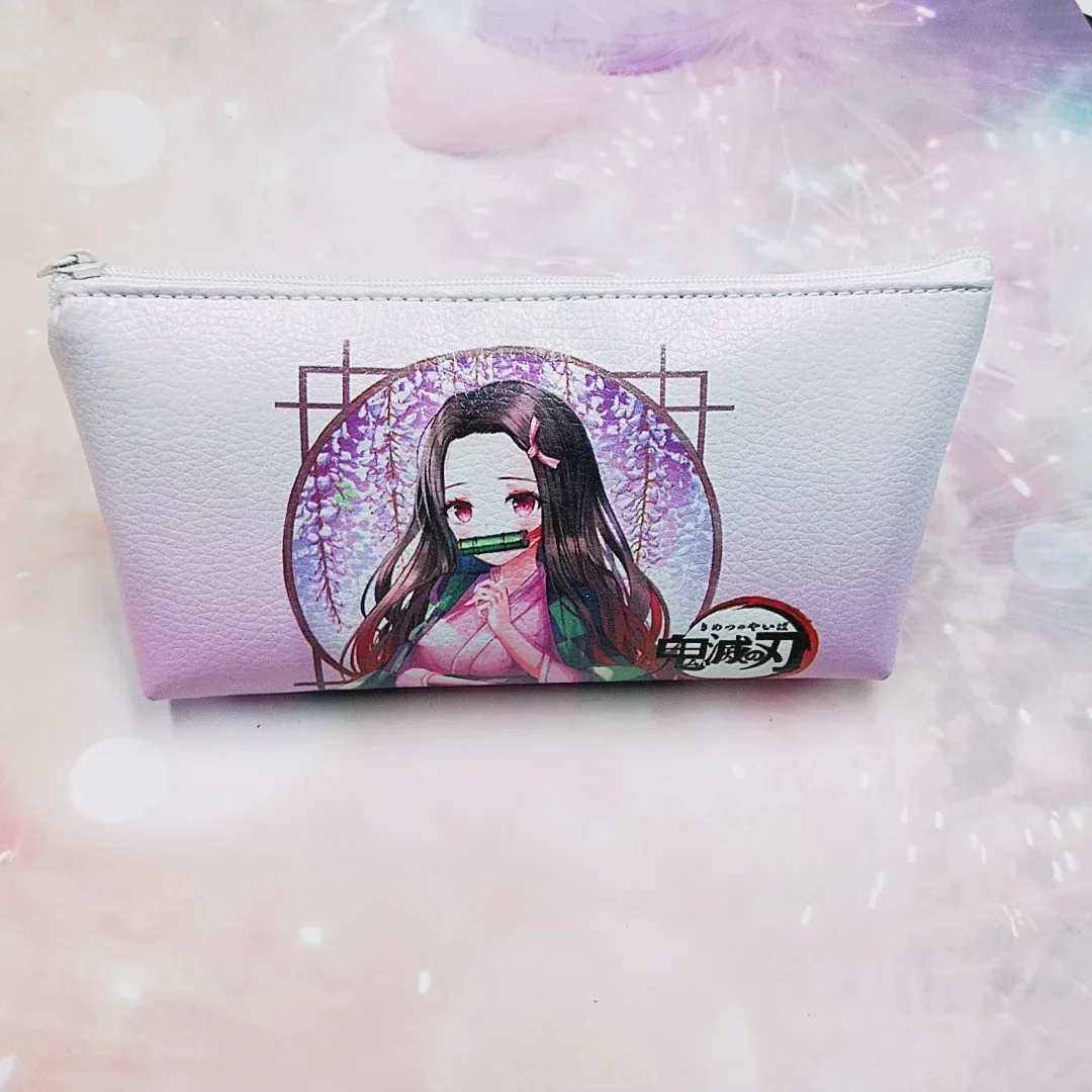 Anime Kimetsu No Yaiba Stationery Pencil Case Nezuko PU Zipper Pencil Bag Stationery Mini 4 Color Ballpoint Pen