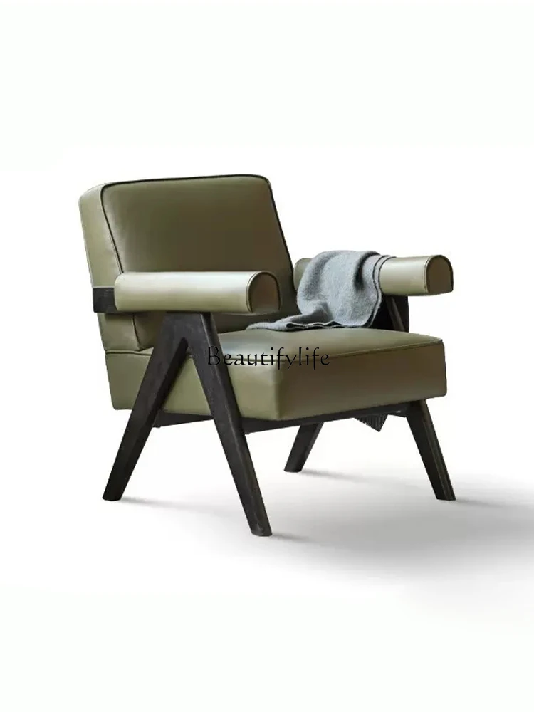 

Retro Solid Wood Sofa Furniture Balcony Single Leisure Chair Cherrywood Color