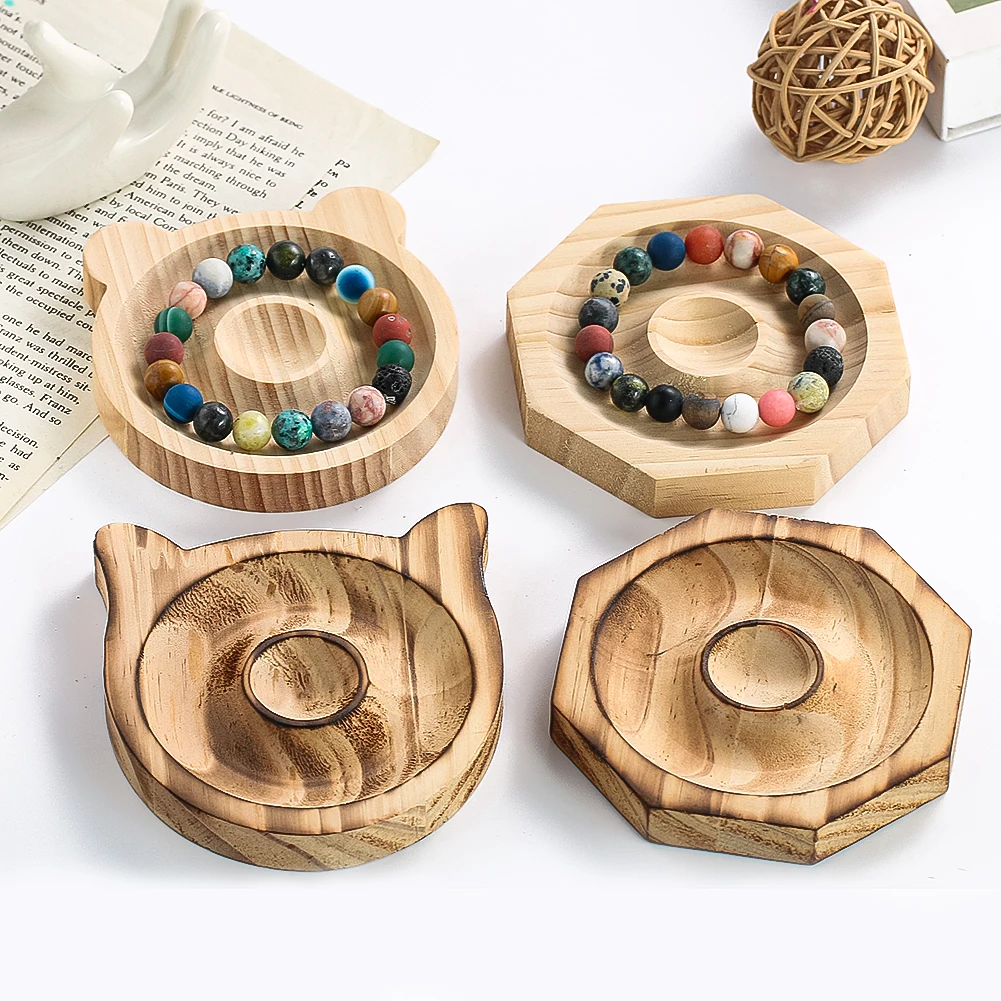 Natural Wooden Charms Bracelet Setting Base Tray Holder Display Plate Organizer Beaded Bracelets Necklace Showcase Crafts Gifts