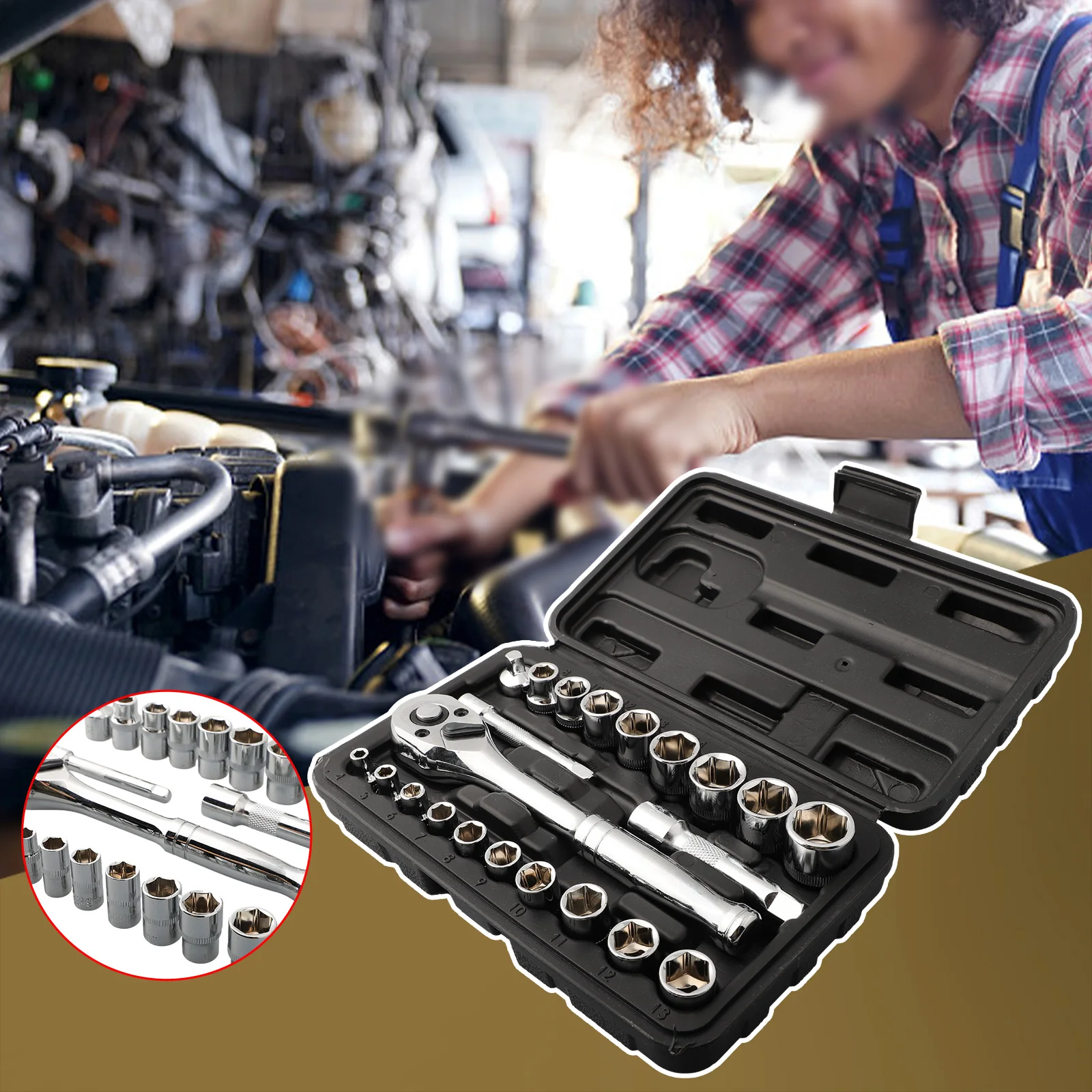 

Anti Shedding Ratchet Wrenches Sockets 22pcs Automotive Tool Set Socket Sizes Essential for Cars Motorcycles Bicycles