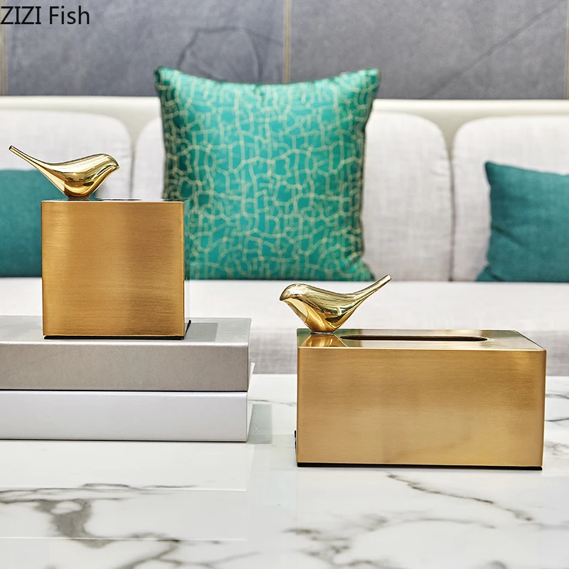 European Luxury Brass Color Tissue Box Creative Geometric Animal Seat Type Storage Canister Living Room Modern Home Decor