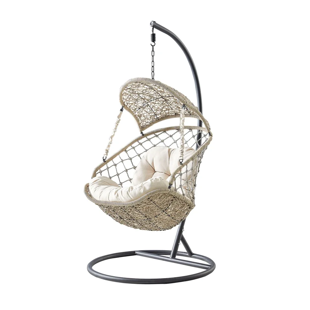high quality patio PE rattan hanging basket egg chair swing wicker porch with stand outdoor garden set