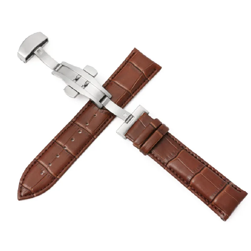 Genuine Leather Watch Bracelet with Stainless Steel Butterfly Buckle