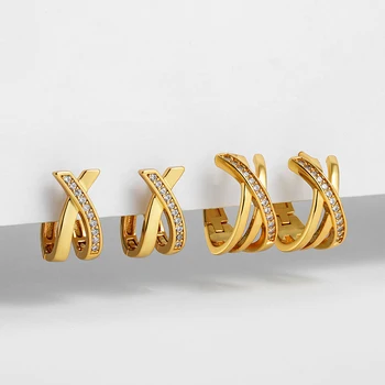 2pair Gold Plated CZ Zircon Criss-cross Ear Buckle Hoops Vintage Mini Hoop Earrings for Women Huggies Cartilage Piercing Jewelry