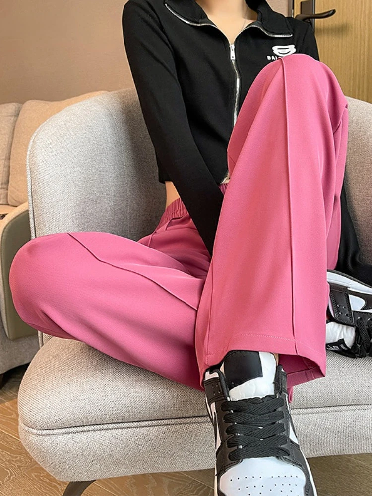 

Spring Autumn New Women's Pants Gray Wide Leg High Waist Trousers Outerwears Loose Korean Fashion Pink Oversize Pants for Women