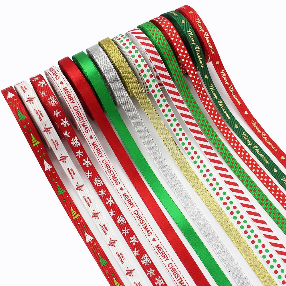 

1PCS 10mm Christmas Ribbon Gift Wrap Bow Material Party Decoration Ribbon Solid Color Christmas Letter Ribbon