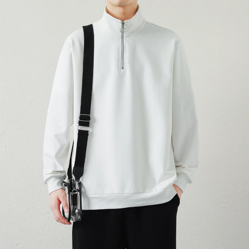 Men's Spring Autumn Solid Turtleneck Zipper Long Sleeve Sports T-shirt Casual Vacation Hoodies Fashion Vintage Office Lady Tops