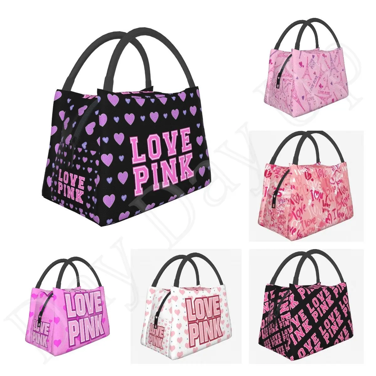 I Love Pink Insulated Lunch Bag Food Bag Women Lunch Bag for Work Tote with Lunch Bag Kawaii Girl Shcool Picnic Office Cute Bag lvyziho custom name boy s nautical yellow submarine girl s mermaid pink flamingo all over print tote bag