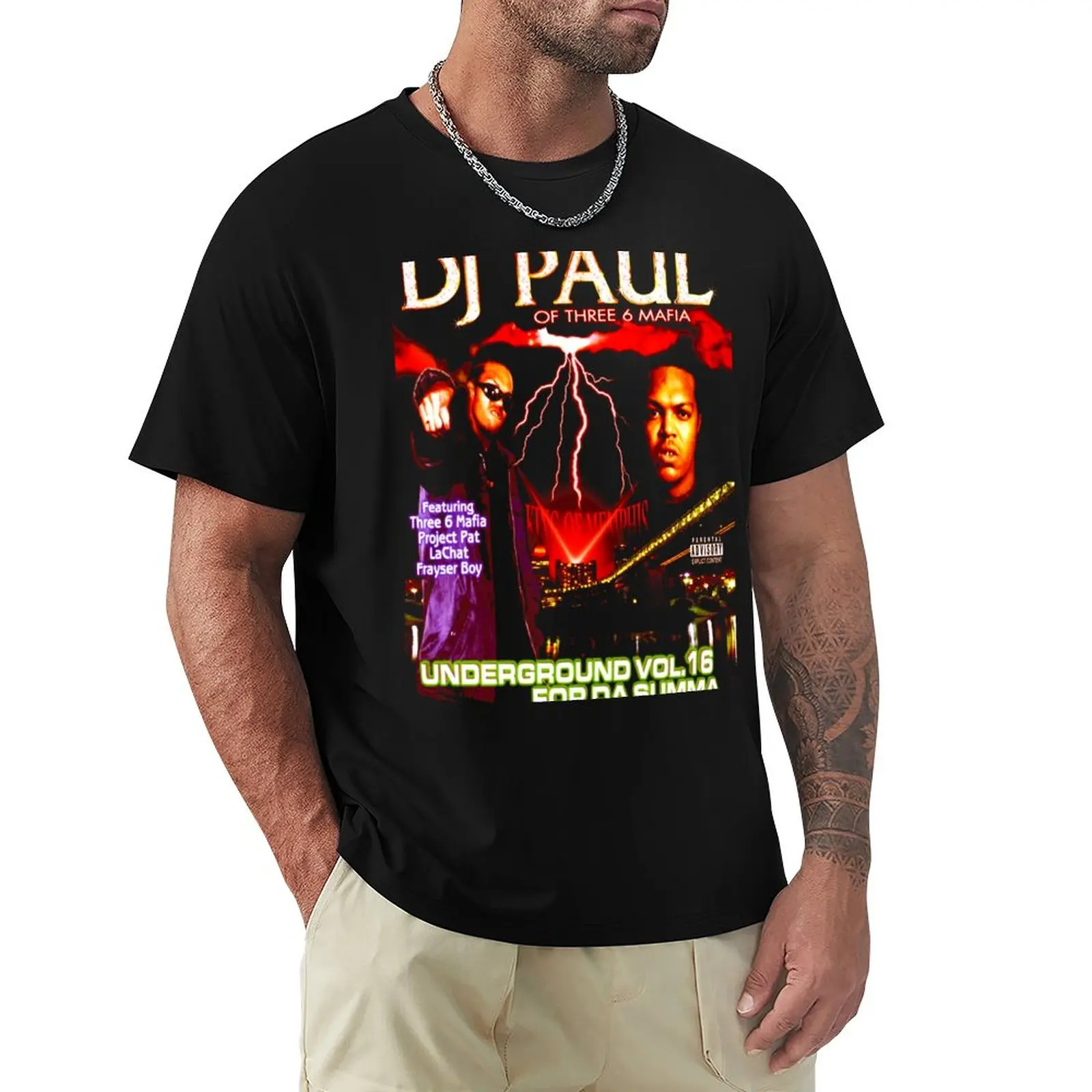 Dj Paul Three Six Mafia T-Shirt Anime t-shirt anime big and tall t shirts  for men