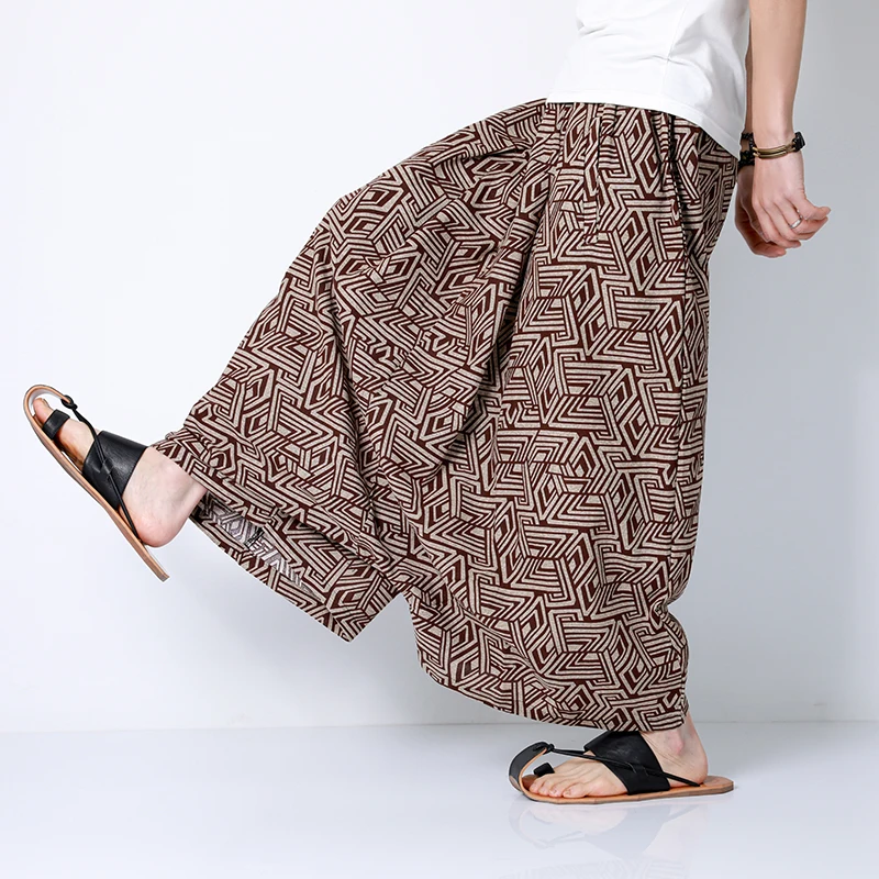 

Chinese Style Plus Size Loose Cropped Trousers Vintage Baggy Pants Men Clothing Traditional Dress Bloomers Male Harem Pants Men