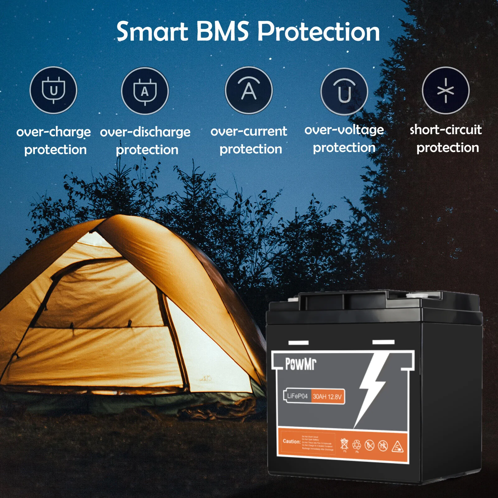 PowMr 30AH LiFePO4 Battery 12V Lithium Iron Phosphate Batteries BMS 3000 Cycle Battery Pack Waterproof Car RV Camping Power Bank 2