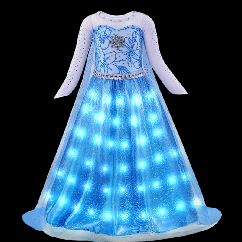 thumbnail image 1 of Frozen Girls Elsa Anna LED Light Up Princess Dress for Kids Cosplay Party Clothes Mermaid Rapunzel Snow White Carnival Prom Gown, 1 of 5