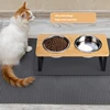 Tall cat bowl rack stainless steel double bowl wrought iron solid wood bamboo cat food bowl small dog rice bowl 5