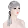 Solid Long Tail Bow Turban Hat Elastic Headwrap Scarf Beanies Hat India African Headband Muslim Hijab Ladies Night Cap 2023 4